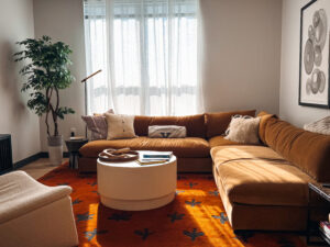 living area with rug, tv and bright window